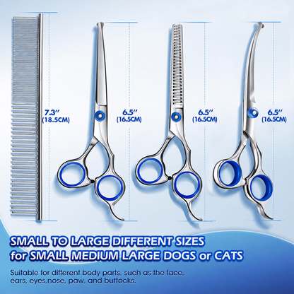 Dog Grooming Scissors Set with Straight, Curved & Thinning Shears