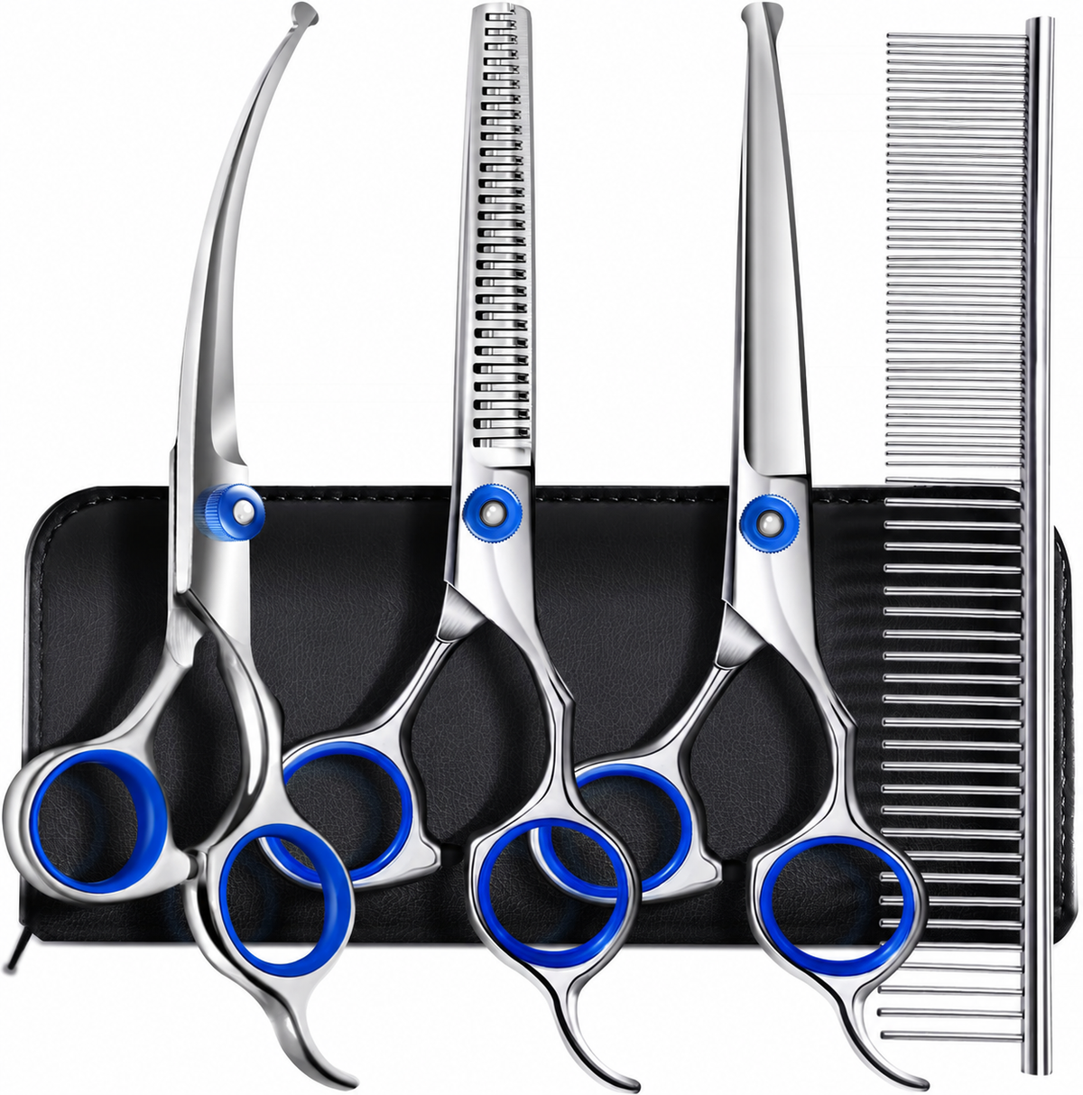 Dog Grooming Scissors Set with Straight, Curved & Thinning Shears