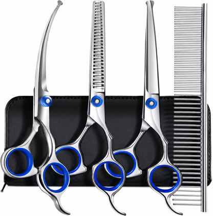 Dog Grooming Scissors Set with Straight, Curved & Thinning Shears