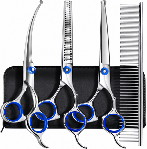 Dog Grooming Scissors Set with Straight, Curved & Thinning Shears