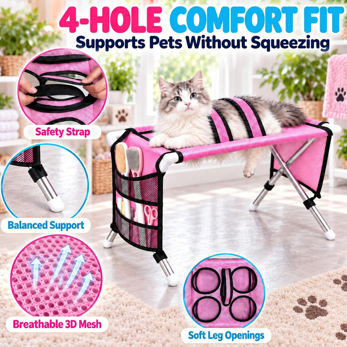 Foldable Dog & Cat Grooming Hammock with Stand