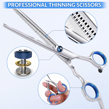 Dog Grooming Scissors Set with Straight, Curved & Thinning Shears